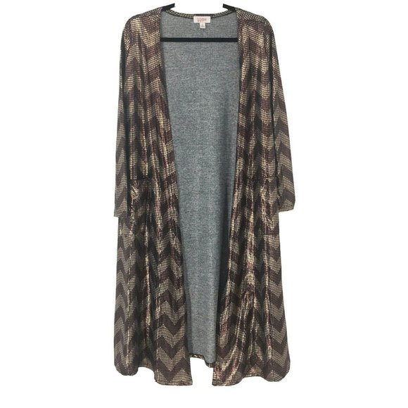 LuLaRoe Tops - Lularoe Sarah Chevron Metallic Open Front Long Kimono Cardigan Duster Sz S
